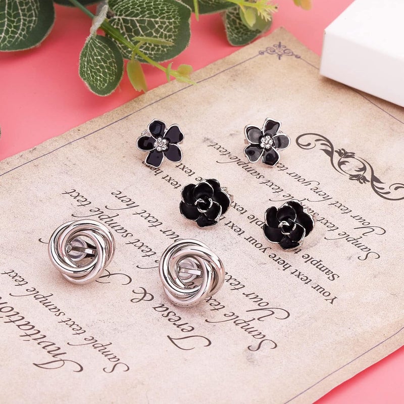 NEWITIN 12 Pairs Clip On Earrings for Women Cute Earring Crystal Pearl Stud Charming Fashion Earring Non Piercing Clip on Stud Earrings for Women - Image 3